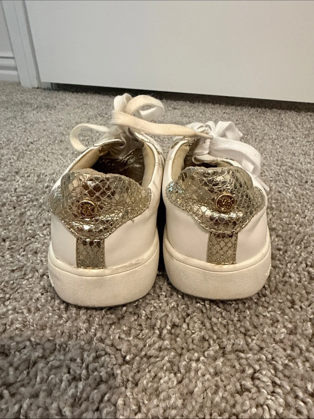 Michael Kors White/Gold Low-Top Leather Sneakers